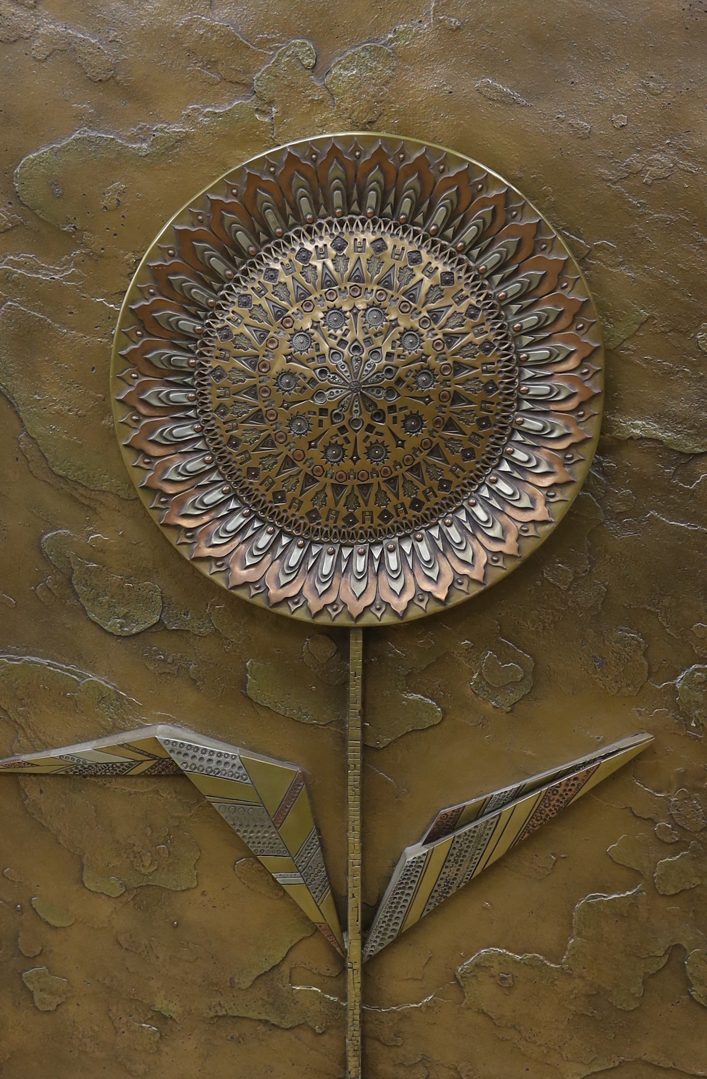 Giovanni Schoeman (1940-1981), bronze plaque, Abstract sunflower, signed, 79 x 54cm